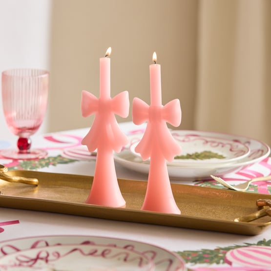 Bow & Bright Bow Pink Pillar Candles Set of 2