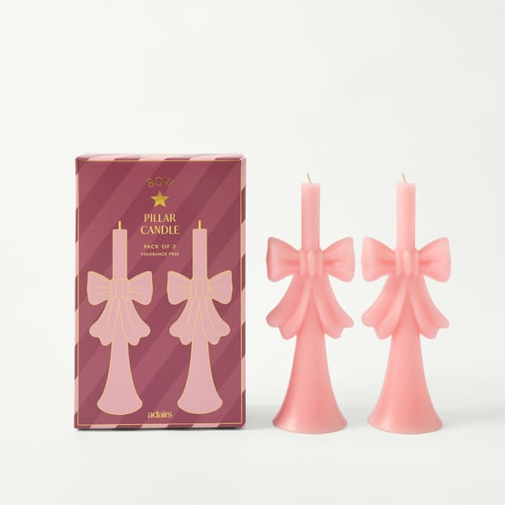 Bow & Bright Bow Pink Pillar Candles Set of 2