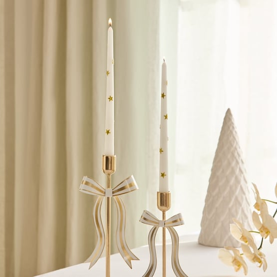 Star White & Gold Taper Candles Set of 3