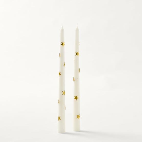 Star White & Gold Taper Candles Set of 3