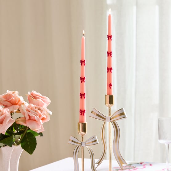 Bow Pink & Berry Taper Candles Set of 3
