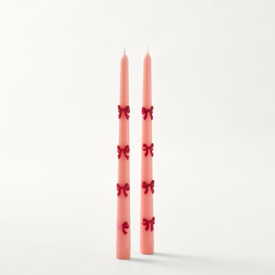 Bow Pink & Berry Taper Candles Set of 3