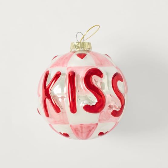 Festive Fun Retro Christmas Kiss Pink & Red Bauble