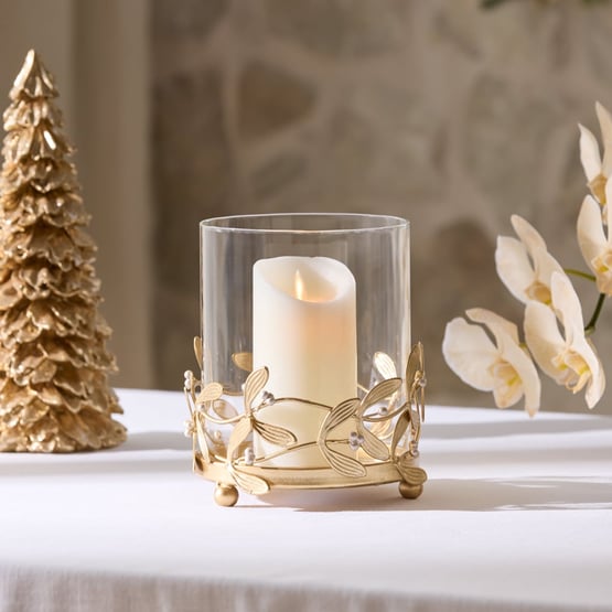 Luxe Mistletoe Gold Pillar Candleholder
