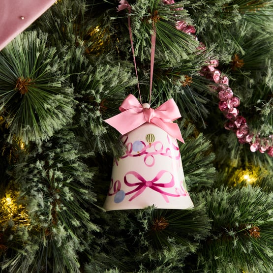 Bow & Bright Bell Multi Heirloom Ceramic Ornament