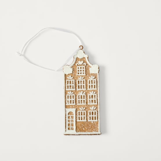 Christmas Village Gingerbread House Brown & White Ornament