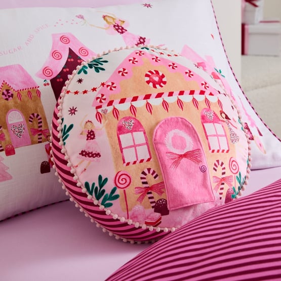 Kids Sugar & Spice Pink Fairy House Cushion