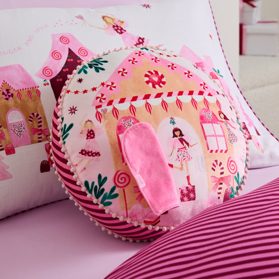 Kids Sugar & Spice Pink Fairy House Cushion