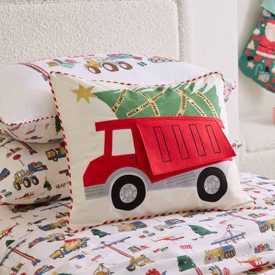 Kids Digging Christmas Truck White Cushion