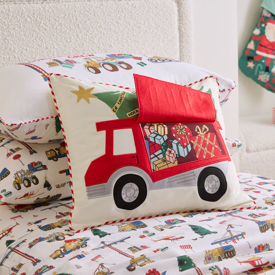 Kids Digging Christmas Truck White Cushion