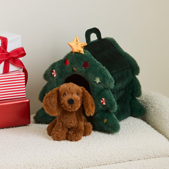 Coco Puppy in Tree House Brown & Green Soft Toy