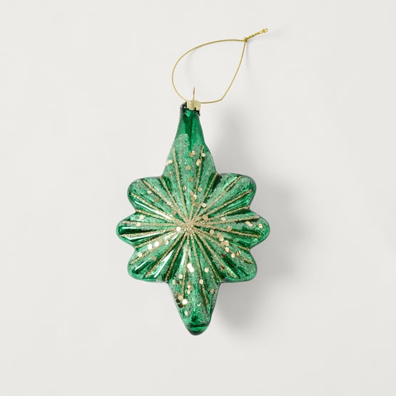Festive Fun Speckle Star Green Vintage Glass Ornament