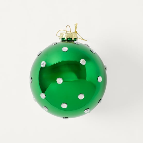 Festive Fun Gem Studded Green Vintage Glass Bauble