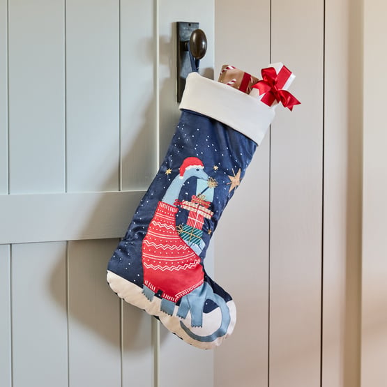Santa-saurus Blue Christmas Stocking