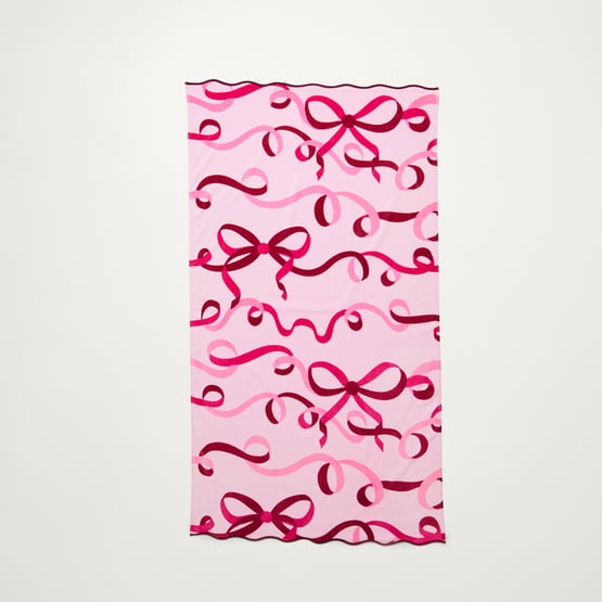 Christmas Ribbons Pink & Burgundy Luxe Velour Beach Towel