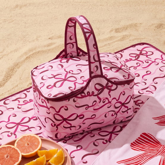 Christmas Ribbons Pink & Burgundy Picnic Cooler Bag