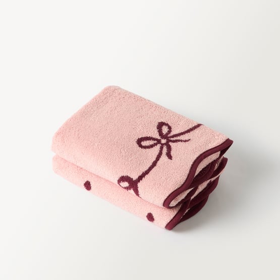 Christmas Ribbons Pink & Burgundy Hand Towel Pack of 2