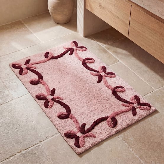 Christmas Ribbons Pink & Cabernet Bath Mat