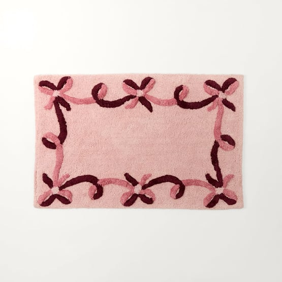 Christmas Ribbons Pink & Cabernet Bath Mat