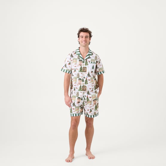 Mens Christmas Village Green Short Pyjama Set