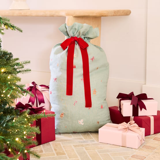 Vintage Washed Eucalyptus Linen Santa Sack
