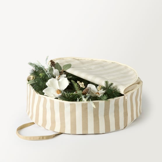 Christmas Natural Stripe Wreath & Garland Storage Bag