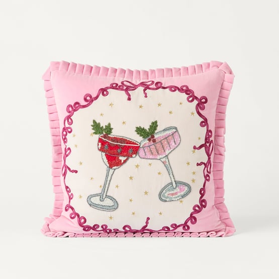 Christmas Cheers Pink Cushion