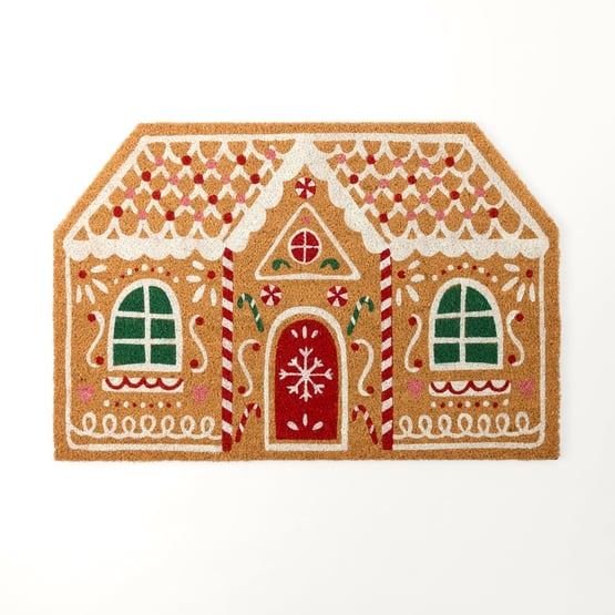 Gingerbread House White Coir Doormat