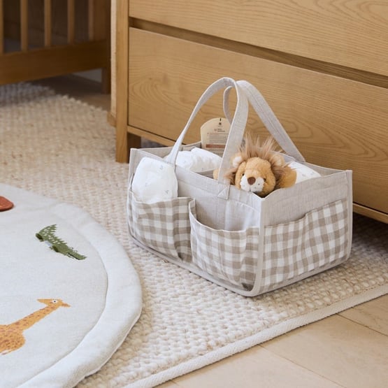 Vintage Washed Linen Linen Check Nappy Caddy Organiser