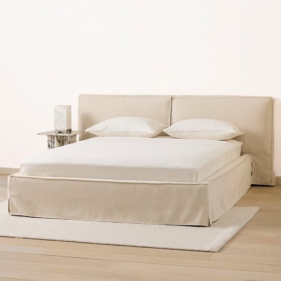 River Beige Linen Bed
