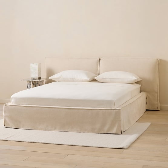 River Beige Linen Bed