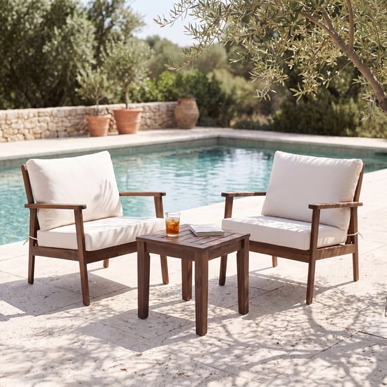 Byron White & Dark Timber Outdoor Set