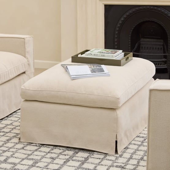 River Beige Linen Ottoman 