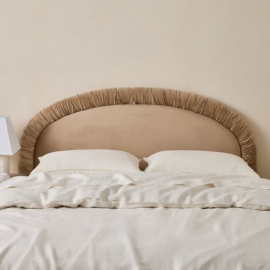 Vienna Mushroom Velvet Ruched Bedhead