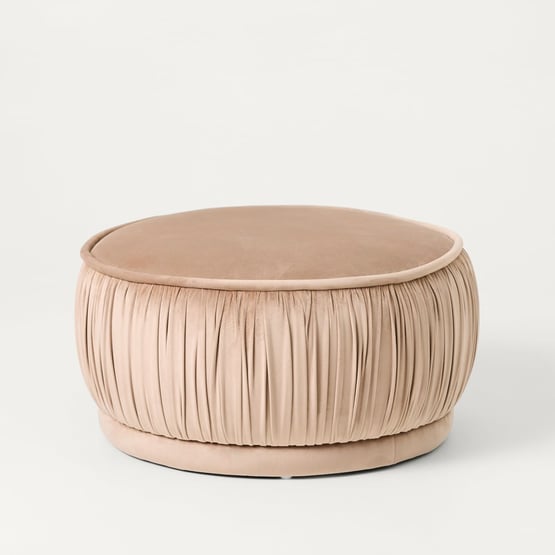 Vienna Mushroom Velvet Ruched Ottoman