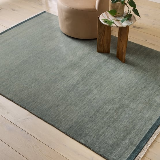 Whisper Tufted Fringed Mineral Blue Wool Rug
