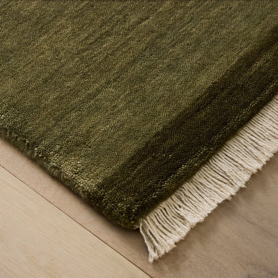 Whisper Tufted Fringed Olive Green Wool Rug