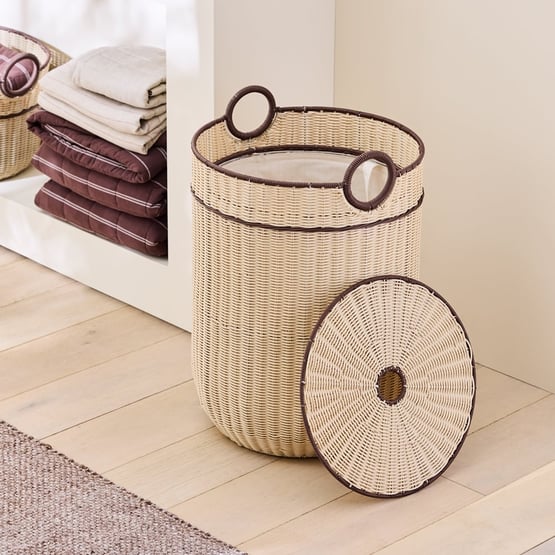 Piper Cream & Chocolate Laundry Basket with Lid