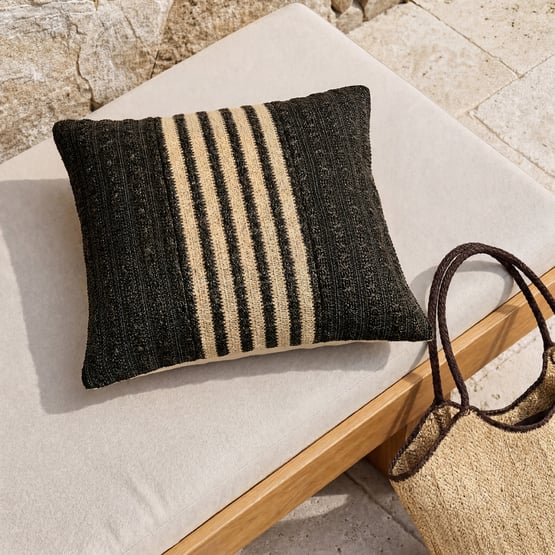 Woven Natural & Black Stripe Outdoor Cushion