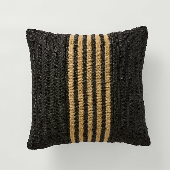 Woven Natural & Black Stripe Outdoor Cushion