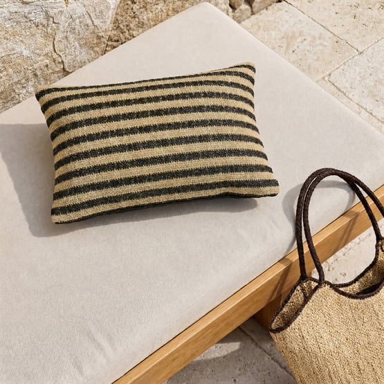 Woven Natural & Black Stripe Outdoor Long Cushion