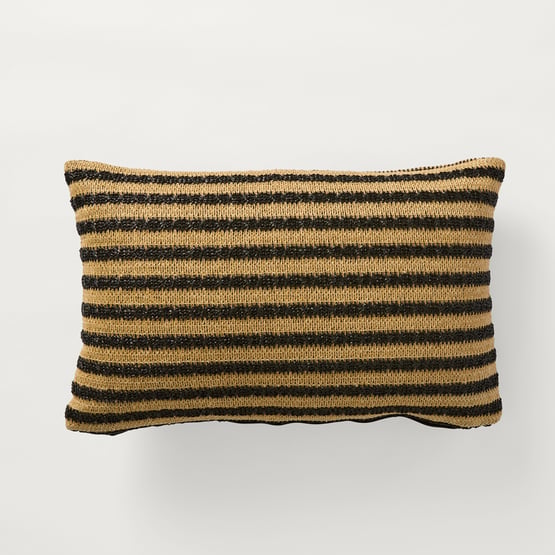 Woven Natural & Black Stripe Outdoor Long Cushion