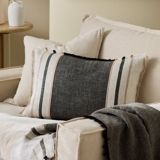 Echo Linen Brown Sugar & Black Stripe Cushion