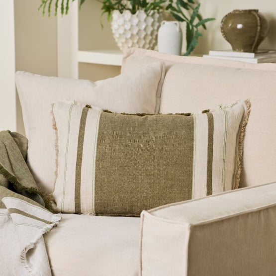 Echo Linen Olive Stripe Cushion