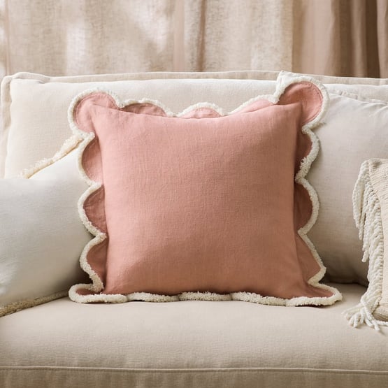 Delilah Dusty Pink Scallop Linen Cushion