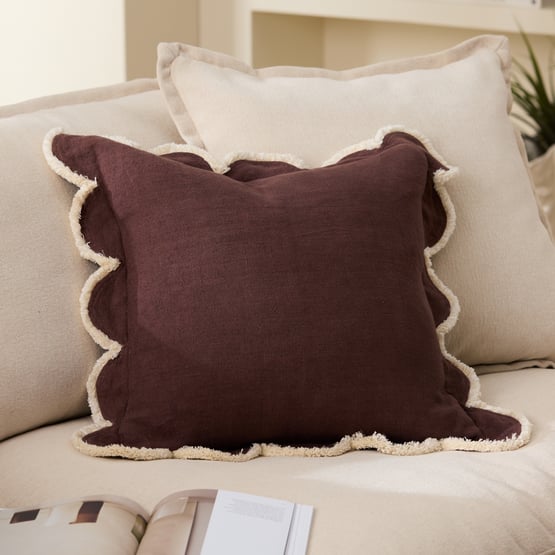 Delilah Coffee Scallop Linen Cushion
