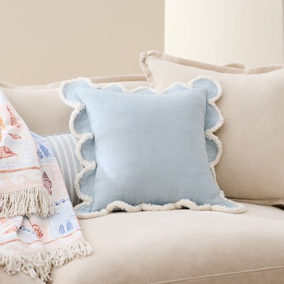 Delilah Blue Scallop Linen Cushion