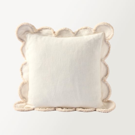 Delilah White Scallop Linen Cushion