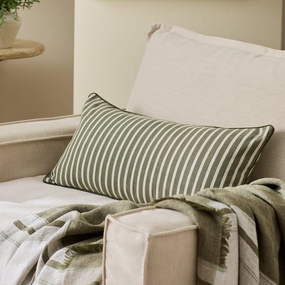 Tommy Green & Natural Stripe Bolster Cushion