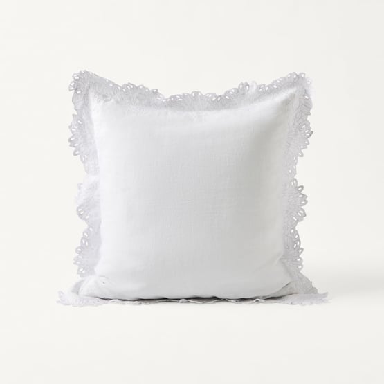 Solene White Embroidered Cushion